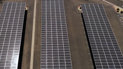 Aerial of Double T Solar Carport Photo